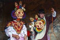 Bhutanese dancer wears skeleton mask for lama dance  . Bumthang, central Bhutan. Royalty Free Stock Photo