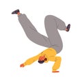 Dancer perform breakdancing. Young man dance in contemporary style. Modern performer in beanie hat in hiphop pose