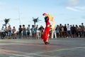 A dancer performing street belly dancing