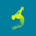The dancer performs a dance on his knees. Silhouette of a Dancer. 3D Model of Man. Human Body. Sport Symbol. Design Element.