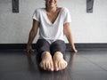 Dancer`s pointed bare feet in the dance studio Royalty Free Stock Photo