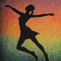 Dancer silhouette, graceful woman in dress dancing on colorful mosaic background, ballet dancer picture on wall