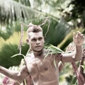 Dancer Solomon Island, Santa Ana, Island in South Pacific Ocean, vintage style photo of handsome young man