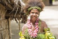 Solomon Islands, beautiful woman dressed with flowers and leaves. Nemba, Utupua, small island in South Pacific Ocean Royalty Free Stock Photo