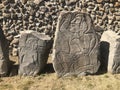 Dancer stone carvings at Mount Alban, Oaxaca, Mexico Royalty Free Stock Photo