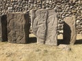 Dancer stone carvings at Mount Alban, Oaxaca, Mexico Royalty Free Stock Photo