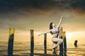 Dancer water sunset Royalty Free Stock Photo