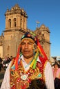 Peruvian dancer in traditional dress at the annual Fiesta del Cusco, 2019