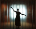 Dancer Woman Behind Screen Colors Fit Dress Mysterious Arms Royalty Free Stock Photo