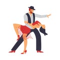 Dancers dancing salsa or tango, flat vector illustration isolated on white. Royalty Free Stock Photo