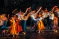 Long exposed and colorful photo of the ballerinas and ballets performing their art in a musical.