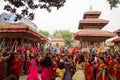 Dancers of Teej festival, Durbar Square, Kathmandu, Nepal