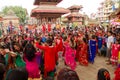 Dancers of Teej festival, Durbar Square, Kathmandu, Nepal