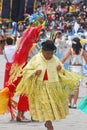 Dancers in typical costumes of devils, angels, Chinese and brunettes celebrate the festival of the Virgen de la Candelaria.