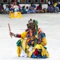 Masked dance, dancers wear tiger masks, Bumthang, central Bhutan. Royalty Free Stock Photo