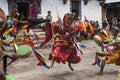 Masked dance  , dance of wrathful deities , Bumthang , central Bhutan Royalty Free Stock Photo