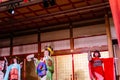 Dancing actresses of Oiran Show Geisha Showat Noboribetsu Date Judaimura history theme park highlighting the Edo Period