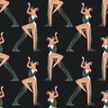 Dancing as a hobby for adults. ProAm in a dance studio. Seamless watercolor pattern for textile and fabric design for Royalty Free Stock Photo