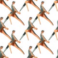 Dancing as a hobby for adults. ProAm in a dance studio. Seamless watercolor pattern for textile and fabric design for Royalty Free Stock Photo