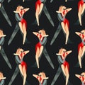 Dancing as a hobby for adults. ProAm in a dance studio. Seamless watercolor pattern for textile and fabric design for Royalty Free Stock Photo