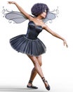 Dancing ballerina 3D. Black ballet tutu. Brunette with luxurious head blue eyes
