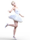 Dancing ballerina 3D. White ballet tutu. Blonde girl with blue eyes. Royalty Free Stock Photo