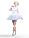 Dancing ballerina 3D. White ballet tutu. Blonde girl with blue eyes. Royalty Free Stock Photo