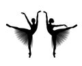 Dancing ballerina girl wearing tutu dress black and white vector silhouette set Royalty Free Stock Photo