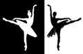 Dancing ballerina wearing tutu dress black and white vector silhouette Royalty Free Stock Photo