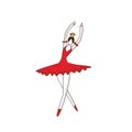 Dancing Ballerina. Young Ballerina in a red Dress with magic wand and crown