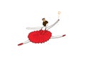 Dancing Ballerina. Young Ballerina in a red Dress with magic wand and crown