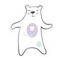 Dancing bear baby print. Cute animal listens to music with simple abstract design.