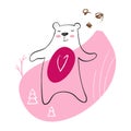 Dancing bear baby print. Cute animal listens to music with simple abstract design.