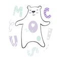 Dancing bear baby print. Cute animal listens to music with simple abstract design.