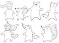 Dancing bear, fox, wolf, mouse, bunny, unicorn, hedgehog baby print. Cute animal listens to music.