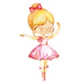 Dancing Blond Ballerina Baby Girl Wearind Pink Dress. Elegant Little Child Posing Training Ballet Collection Poster