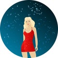 Dancing blond women in red dress Royalty Free Stock Photo