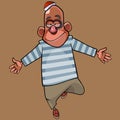 Dancing cartoon drunk man with a bruise in a sailors clothes