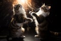 Dancing cats in space in the middle of the night in the moonlight