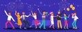 Dancing cheerful company flat illustration