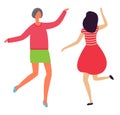 Dancing Cheerful Ladies Back Front View Flat Style