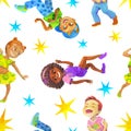 Dancing children and holiday party elements. Seamless pattern