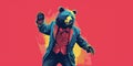 Dancing circus bear isolated on the colorful background Royalty Free Stock Photo