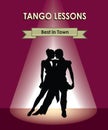 Dancing club poster. Couple dancing. Beautiful professional dancers perform tango dance with passion. Royalty Free Stock Photo