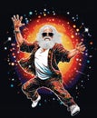 Dancing Cool Santa Claus with sunglasses. Glittering disco ball, 1990s style dance club poster. Royalty Free Stock Photo