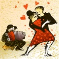 Dancing couple and accordion player