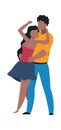 Dancing couple. Cartoon dancers moving to music. Isolated hugging man and woman. People spend time together in