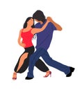 Dancing Couple, Dancers Tango, Salsa, Bachata, Flamenco, Latina Dance. Young man and woman in dance pose. Vector realistic