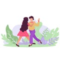 Dancing couple. Male and female characters. Funny pair dance