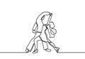 Dancing couple one line drawing. Vector man and woman in love doing dance. Minimalism art hand drawn continuous single lineart